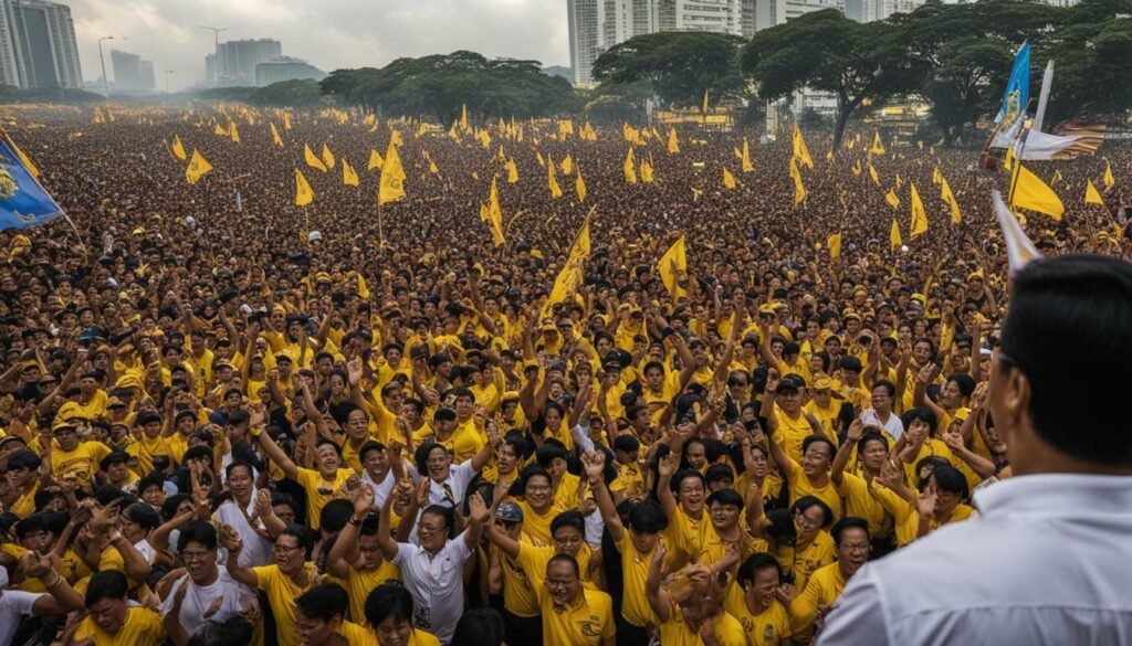 Benigno Aquino Jr. speaking at a rally against the Marcos dictatorship