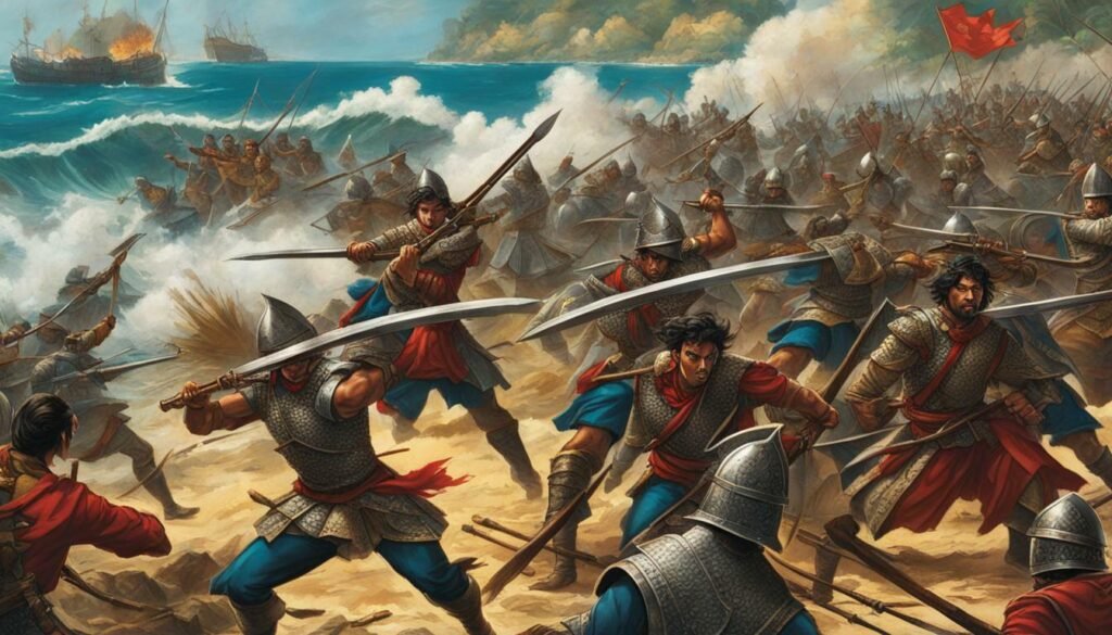 Portuguese and Filipino warriors battling