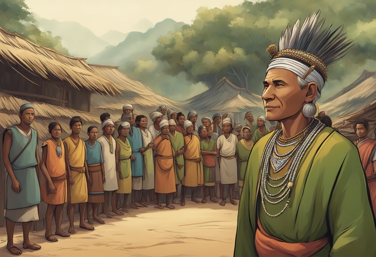 Datu Zula stands proudly in front of a group of curious villagers, answering their questions with confidence and wisdom